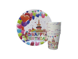 Disposable Paper Plates and Cups (Set of 12 Each) Cupcake Themed Birthday Party Tableware